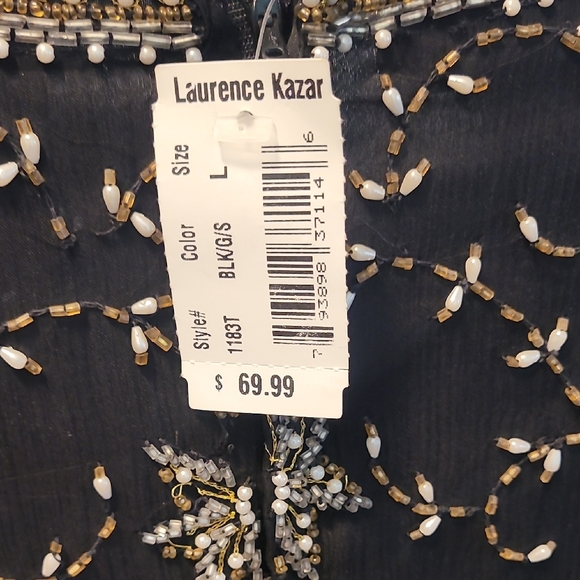Laurence Kazar Black Beaded Embellished Short Sleeve Top - Picture 6 of 9